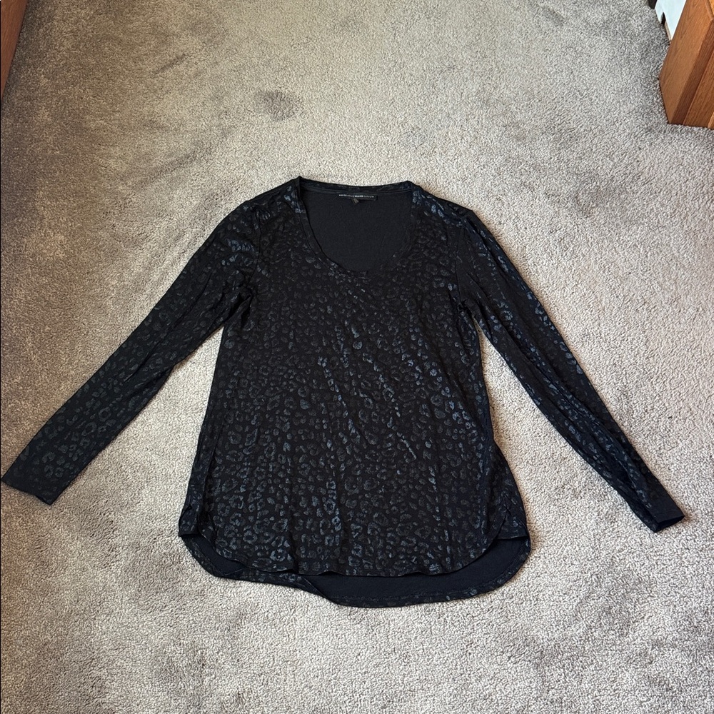White House Black Market Black Animal Print Long Sleeve Blouse SIZE S